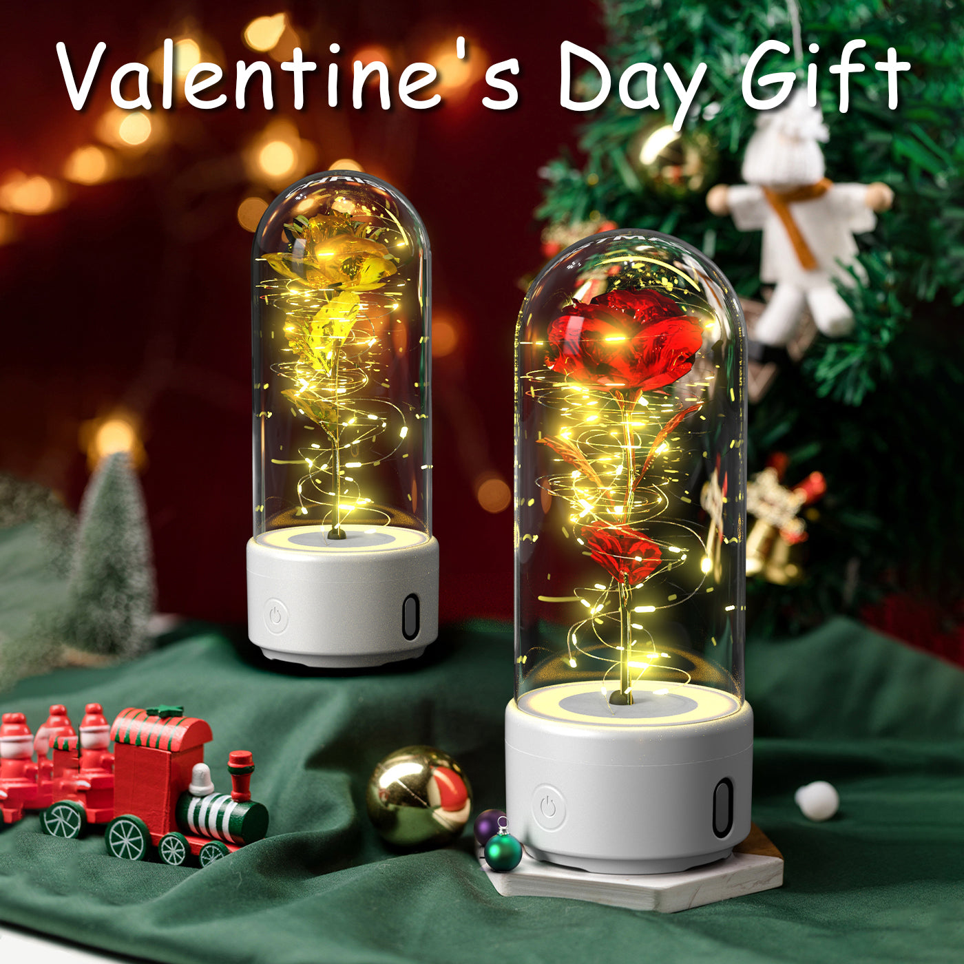 Enchanted Rose LED Light with Bluetooth Speaker - Romantic Glass Dome Night Light for Valentine's Day & Home Decor