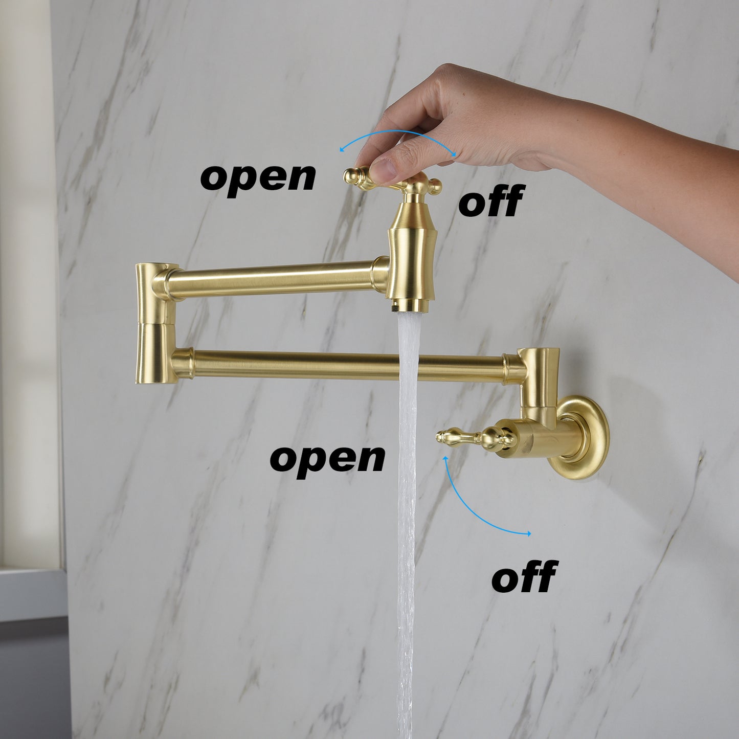Brushed Gold Pot Filler Faucet – Wall Mount | 21" Reach | Dual Handles | Solid Brass