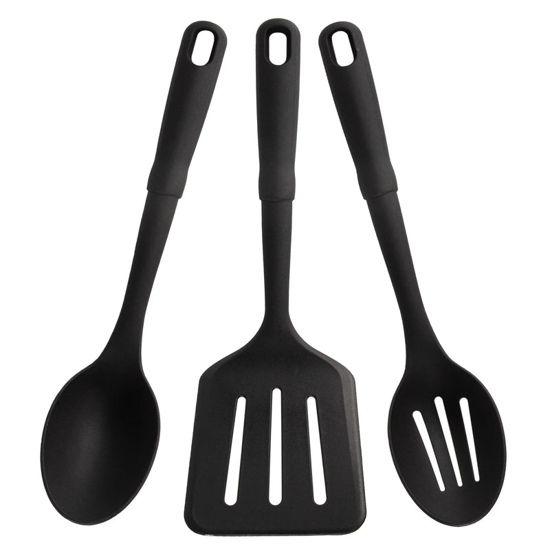 Mainstays 3-Piece Kitchen Utensil Set | Nylon Slotted Spatula, Slotted Spoon & Solid Spoon | Heat Resistant to 450°F