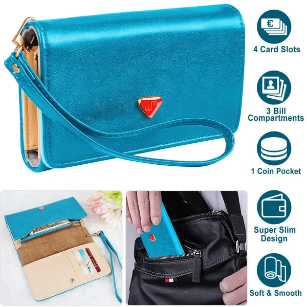 Women's RFID Blocking Wristlet Wallet - Compact Leather Clutch with Card Slots & Coin Pocket