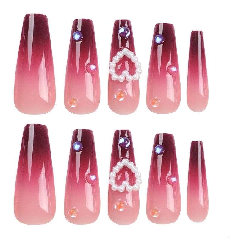 Red Heart Press-On Nails – 24 PCS Long Square Fake Nails Set