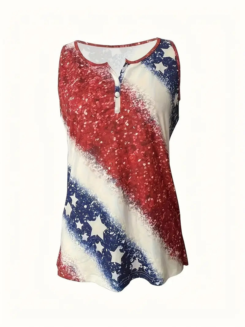 Women's Sleeveless Button-Down Print Top - Lightweight Summer Vest
