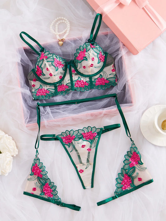 Women's Sheer Mesh Lingerie Set – See-Through Uniform Style | Green