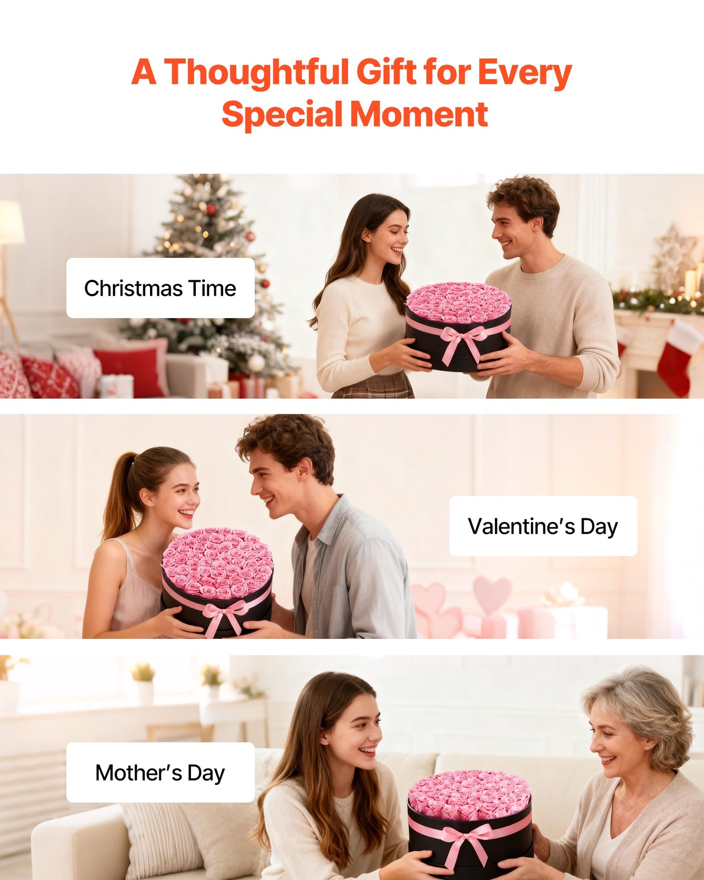 Preserved Roses Gift Box - 50 Real Eternal Roses, Long-Lasting Romantic Bouquet for Anniversary, Birthday & Valentine's Day