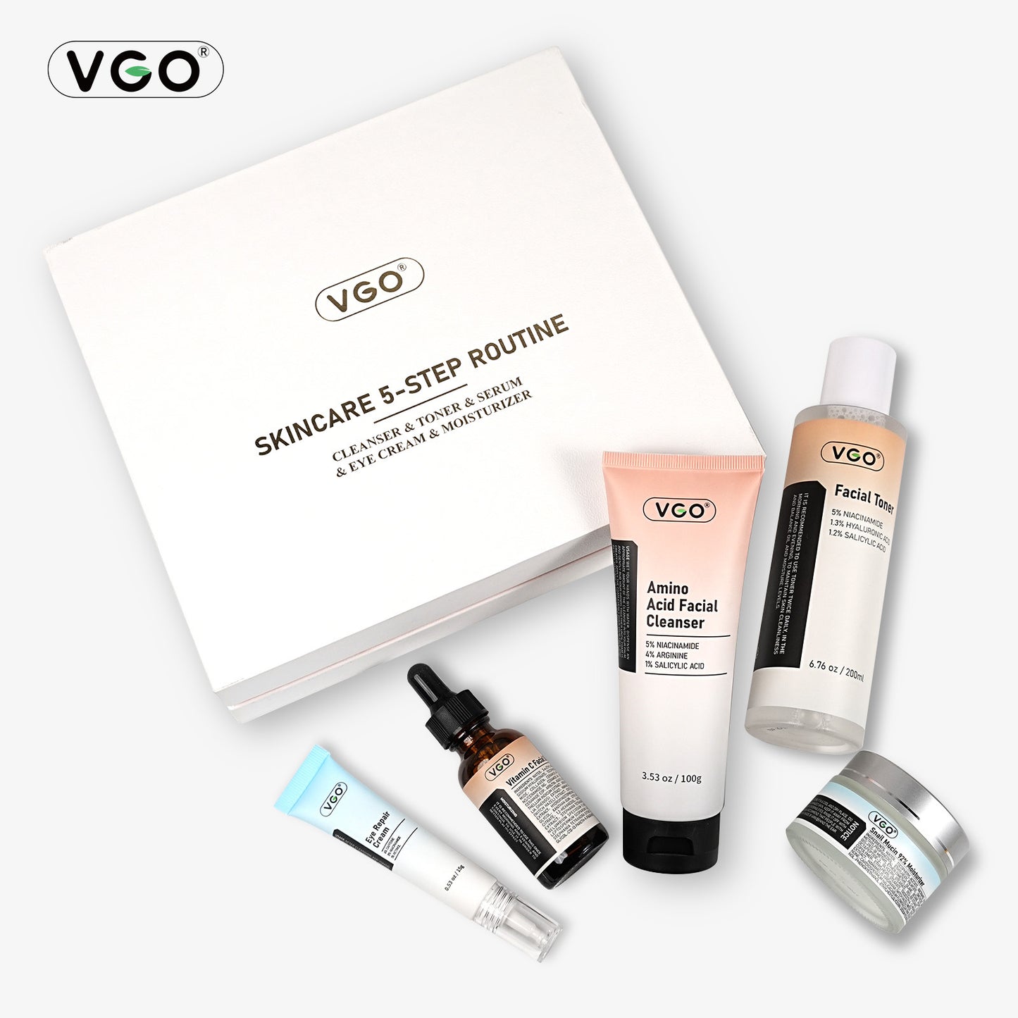 5-Step Anti-Aging Skincare Set | Vitamin C Brightening & Snail Mucin Repair System