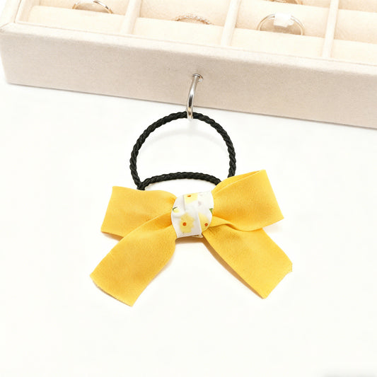 Yellow Bow Hair Ties for Women - Elegant Satin Ribbon Scrunchies