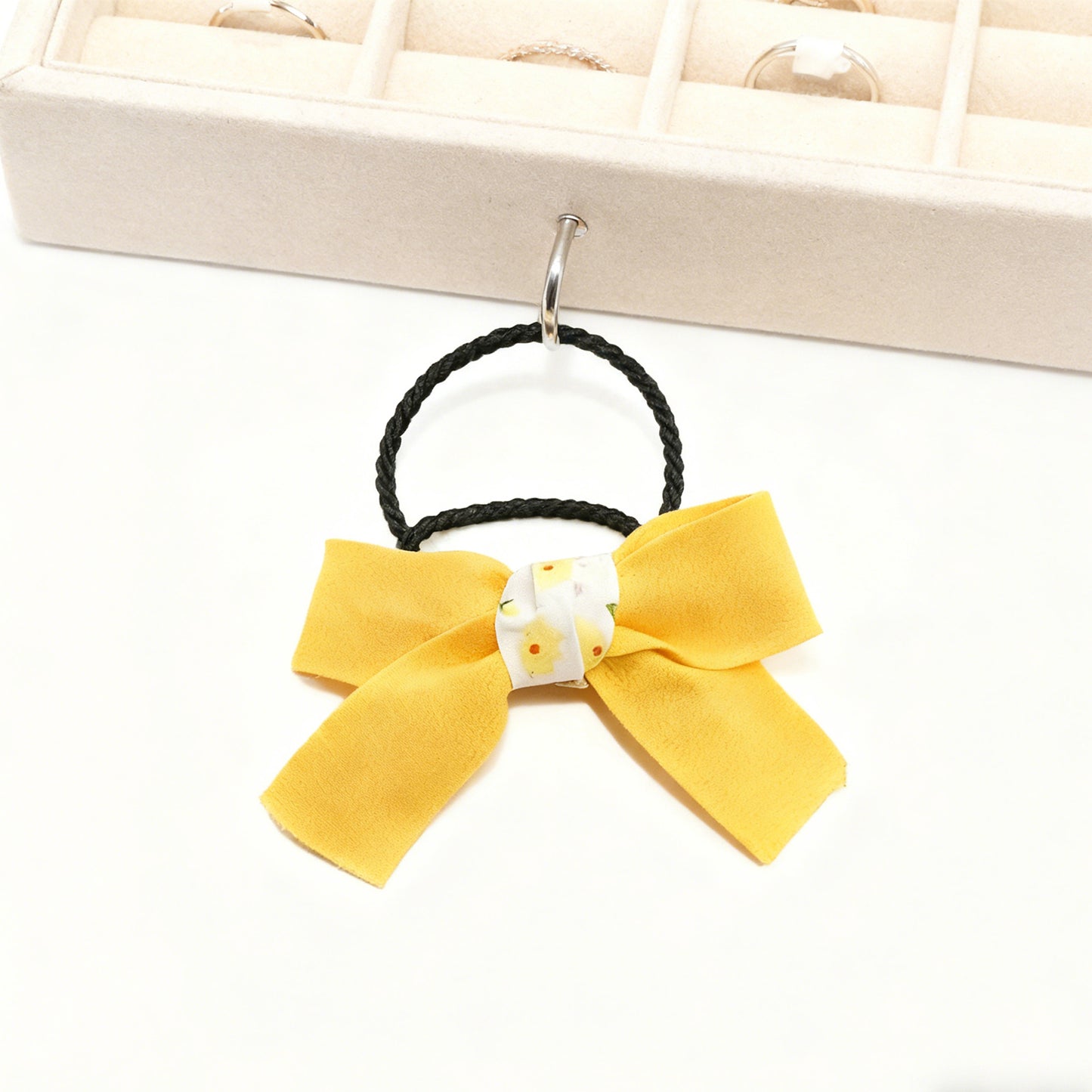 Yellow Bow Hair Ties for Women - Elegant Satin Ribbon Scrunchies