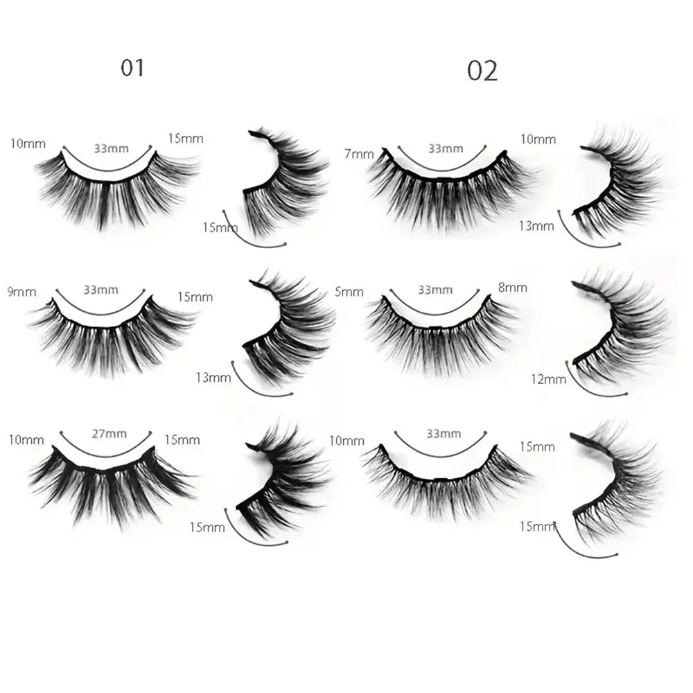 12 pairs of magnetic false eyelash sets, with eyeliner, natural makeup effect, reusable, curling magnetic eyelash sets