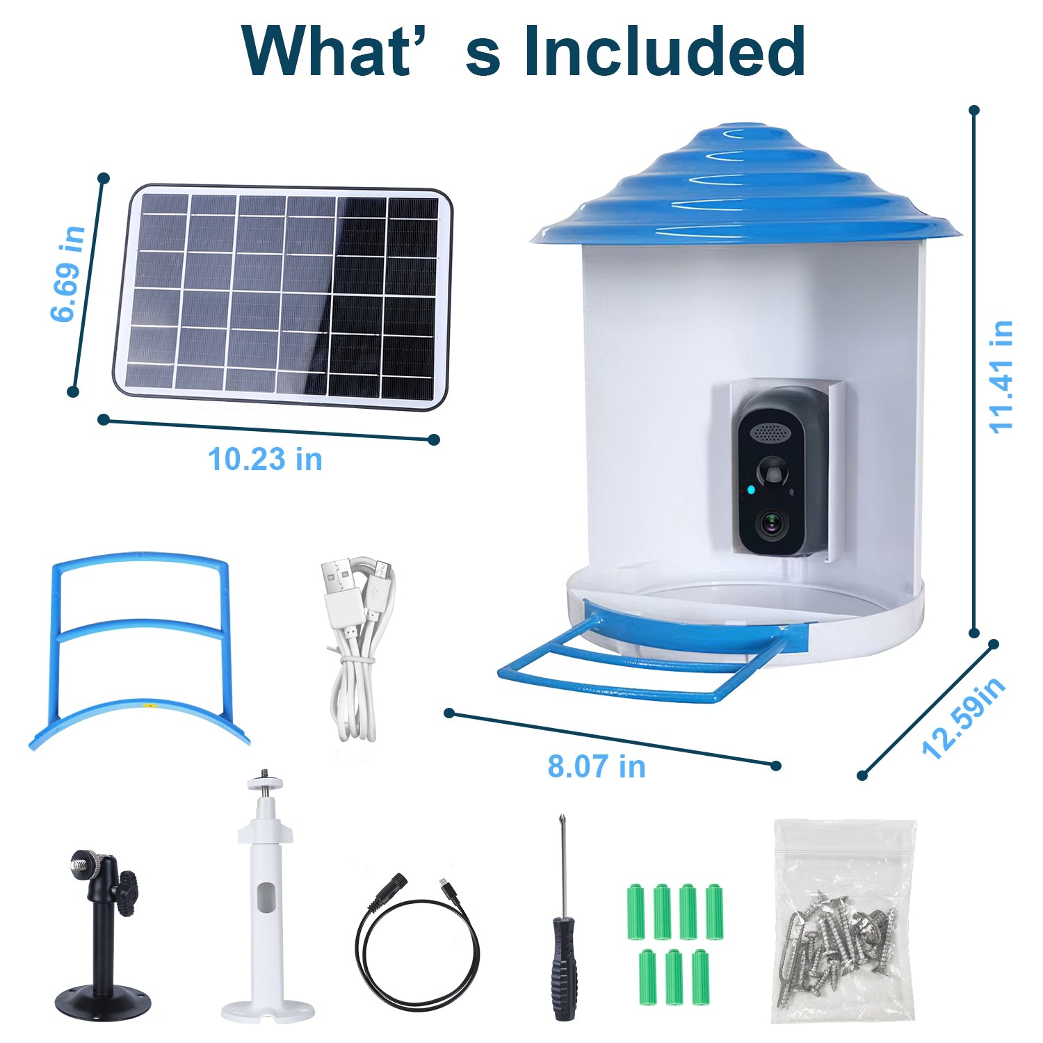 Smart Bird Feeder Camera with Solar Panel - 1080P HD AI Bird Identification & Motion Detection