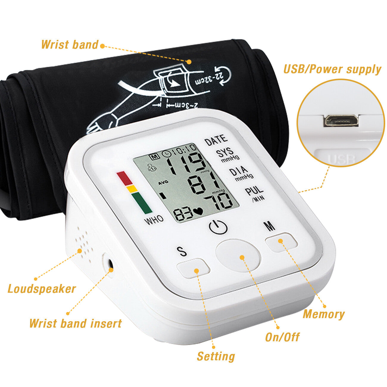 Automatic Blood Pressure Monitor - Upper Arm Cuff with Voice Guidance & Large Backlit Display