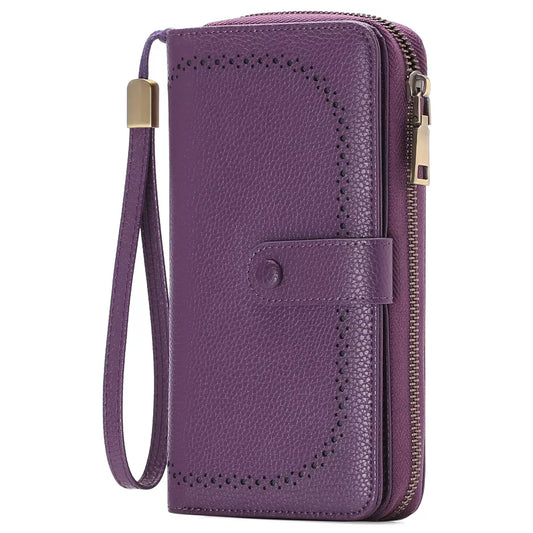 Leather Long Wallet – Slim PU Bifold for Women