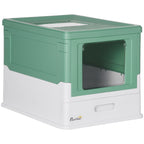 PawHut Enclosed Cat Litter Box - Odor Control, Top Entry, Pull-Out Drawer - Green