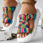 Women's Rainbow Stripe Platform Sandals - Breathable Summer Slides