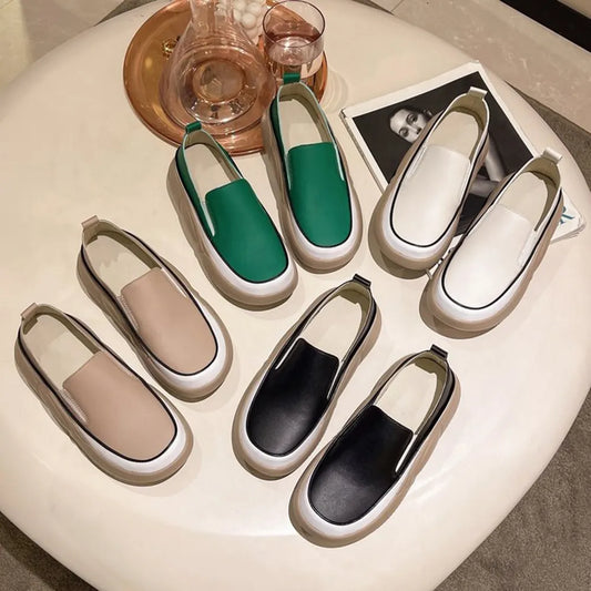Women's Chunky Slip-On Platform Shoes | PU Leather Flat Casual Shoes – US 4–11