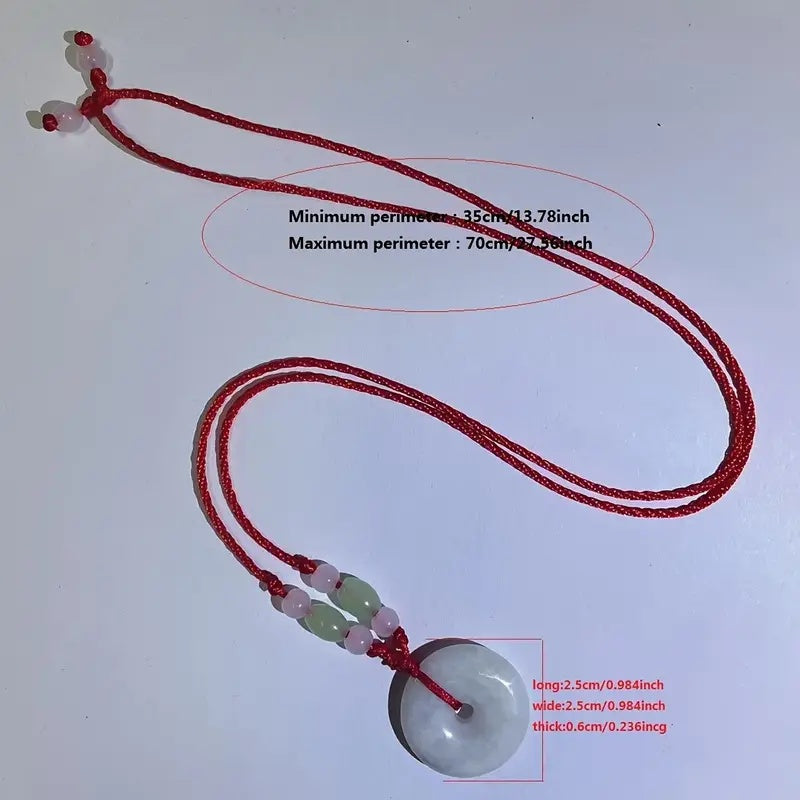 Natural Jadeite Peace Donut Pendant Necklace | Healing Crystal Stone & Adjustable Braided Cord