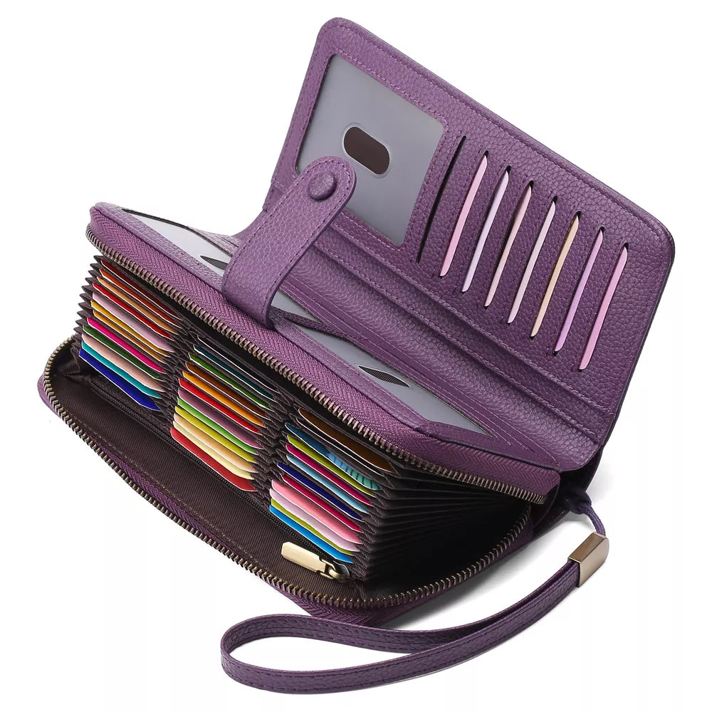 Leather Long Wallet – Slim PU Bifold for Women