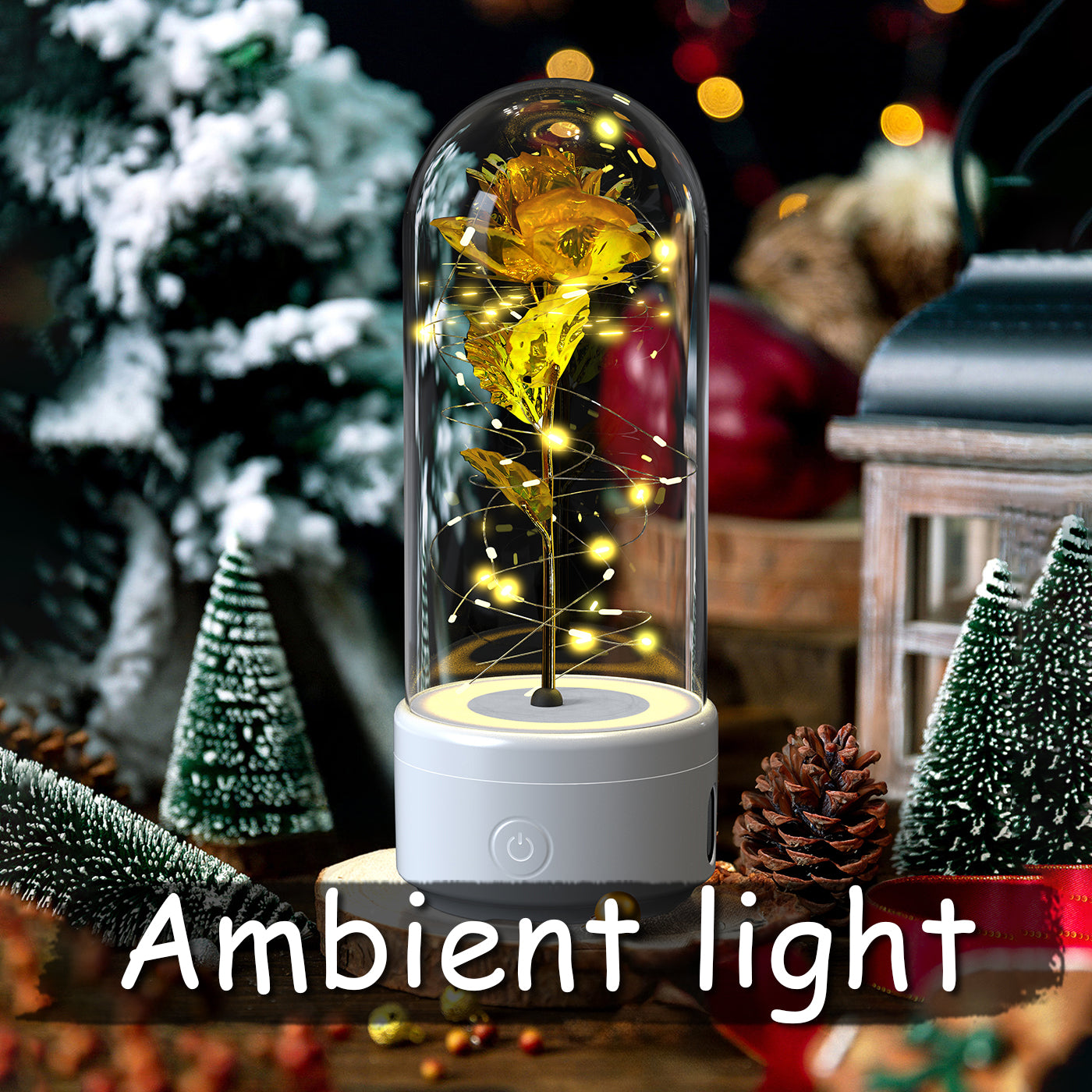 Enchanted Rose LED Light with Bluetooth Speaker - Romantic Glass Dome Night Light for Valentine's Day & Home Decor