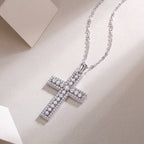 Moissanite Cross Pendant Necklace | S925 Sterling Silver Platinum Plated