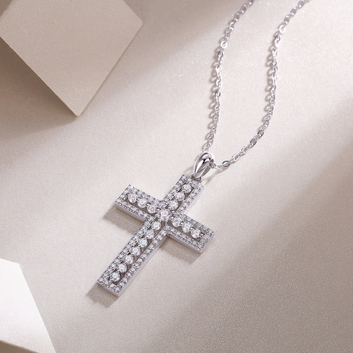 Moissanite Cross Pendant Necklace | S925 Sterling Silver Platinum Plated