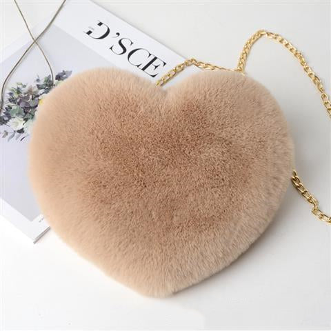 Heart-Shaped Plush Crossbody Bag – Valentine's Day Chain Shoulder Purse for Women