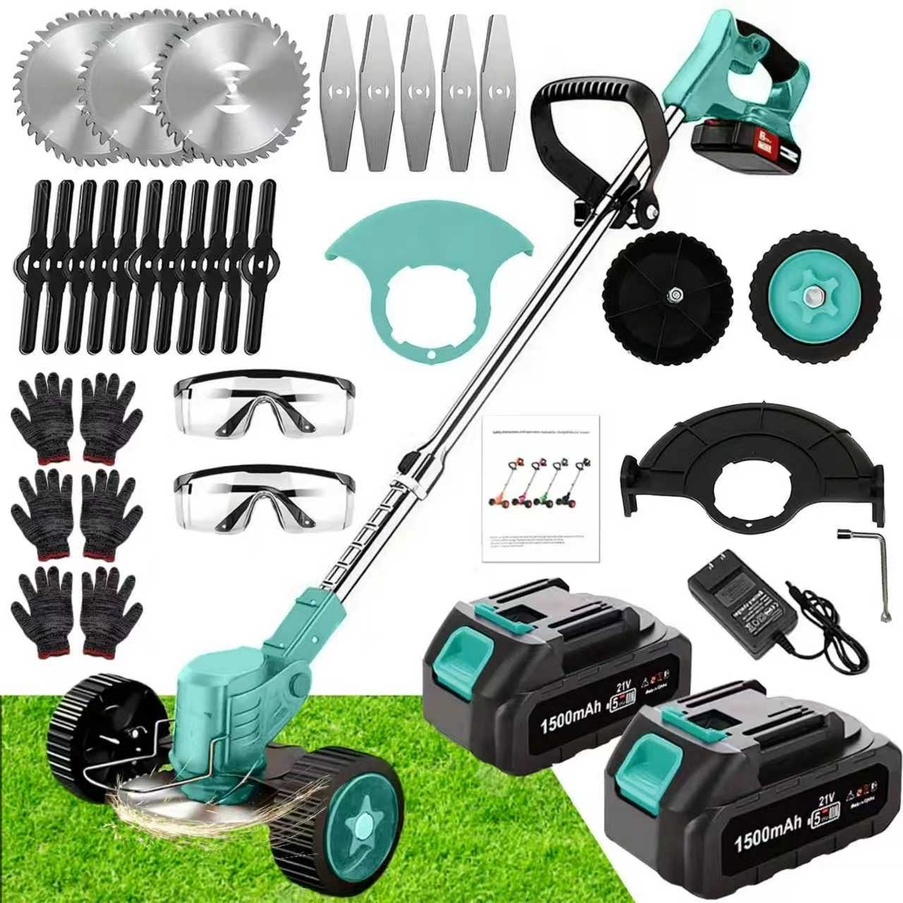 21V Cordless Weed Eater with Wheels - 3-in-1 Electric String Trimmer, Edger & Lawn Mower