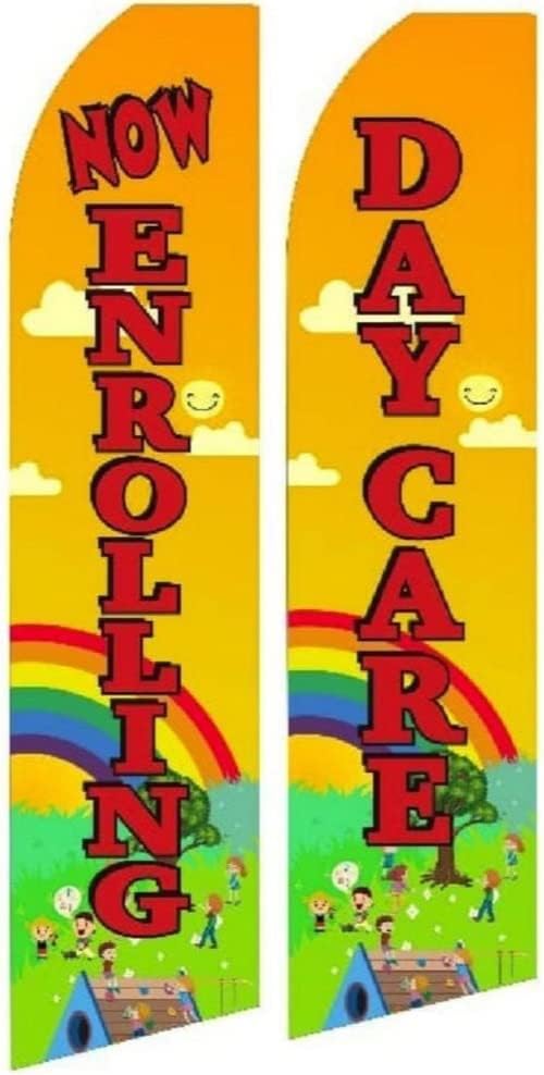 Now Enrolling Daycare Feather Flags 2-Pack with Poles - 11.5ft Tall Outdoor Advertising Banners