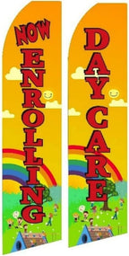 Now Enrolling Daycare Feather Flags 2-Pack with Poles - 11.5ft Tall Outdoor Advertising Banners