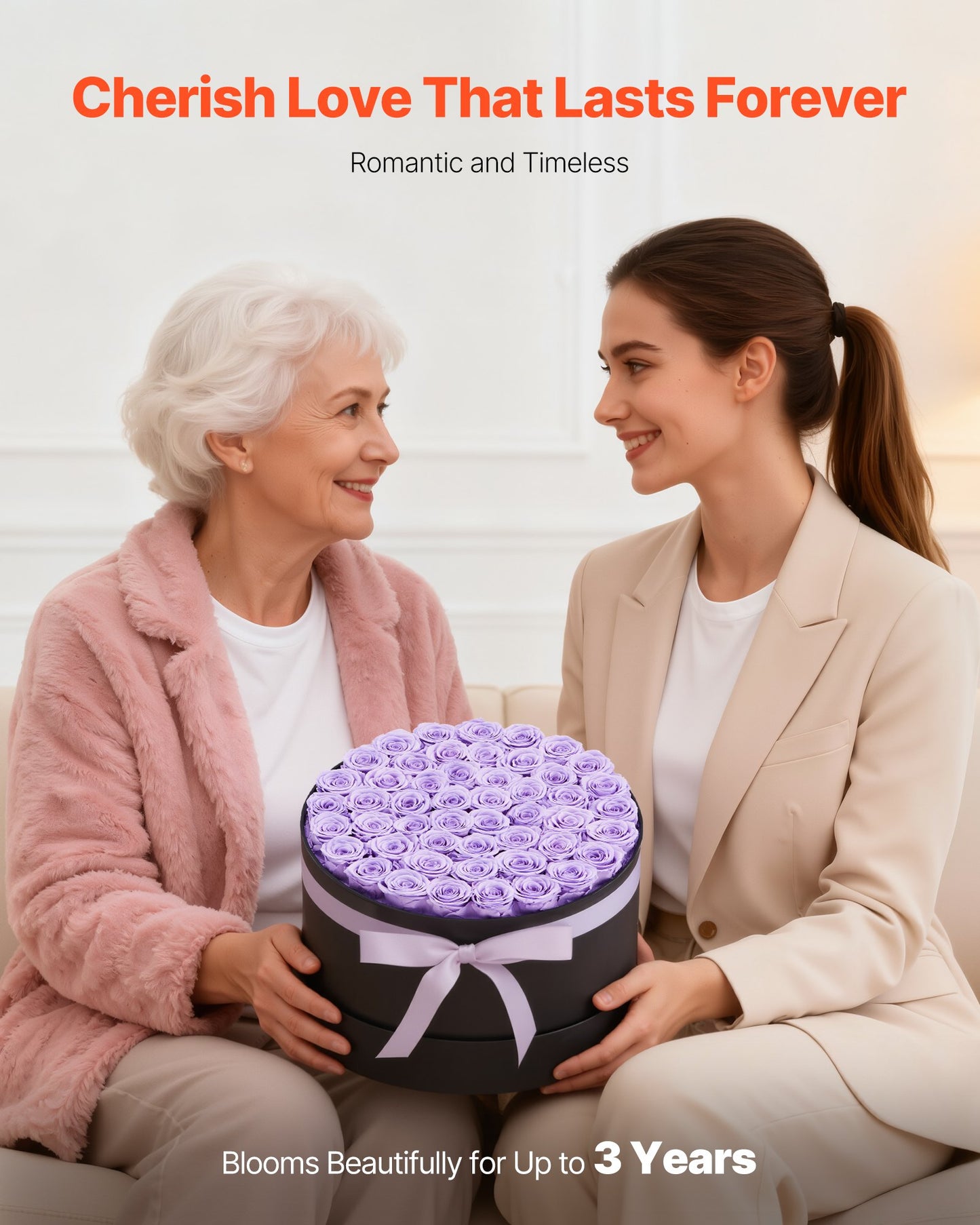 Preserved Roses Gift Box - 50 Real Eternal Roses, Long-Lasting Floral Arrangement for Anniversary, Birthday & Valentine's Day