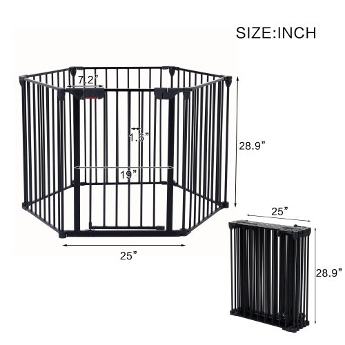 150" Adjustable Safety Gate – 6-Panel Metal Baby & Pet Fence with Walk-Through Door
