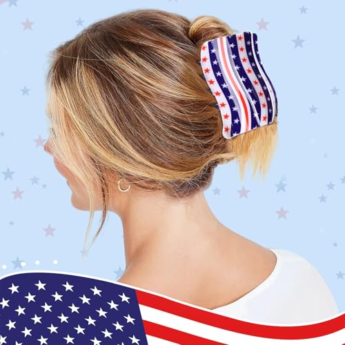 Patriotic Hair Clips Set – 3-Piece Red White & Blue American Flag Claw Clips for 4th of July, Memorial Day & More