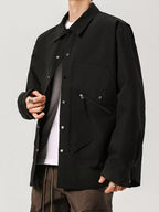 Men's Plus Size Snap-Down Jacket – 100% Polyester, Snap & Zip Closure | Sizes M–8XL
