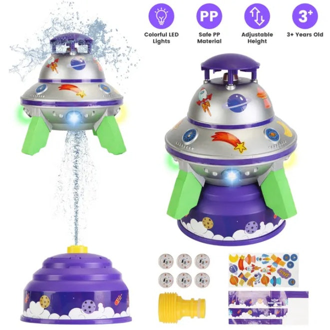 UFO Flying Saucer Water Sprinkler Toy – Outdoor Summer Rocket Fountain for Kids