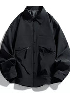 Men's Plus Size Snap-Down Jacket – 100% Polyester, Snap & Zip Closure | Sizes M–8XL