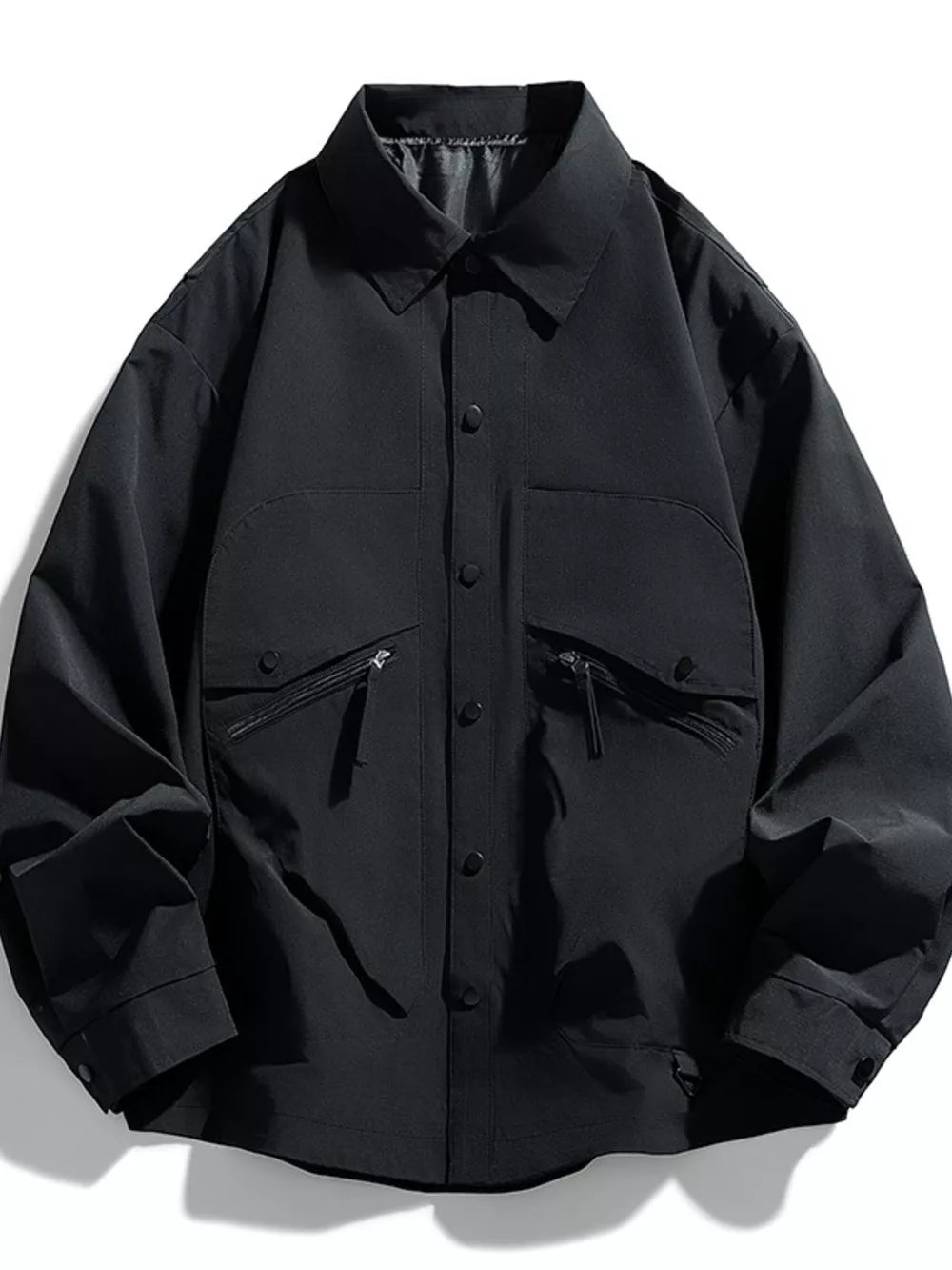 Men's Plus Size Snap-Down Jacket – 100% Polyester, Snap & Zip Closure | Sizes M–8XL
