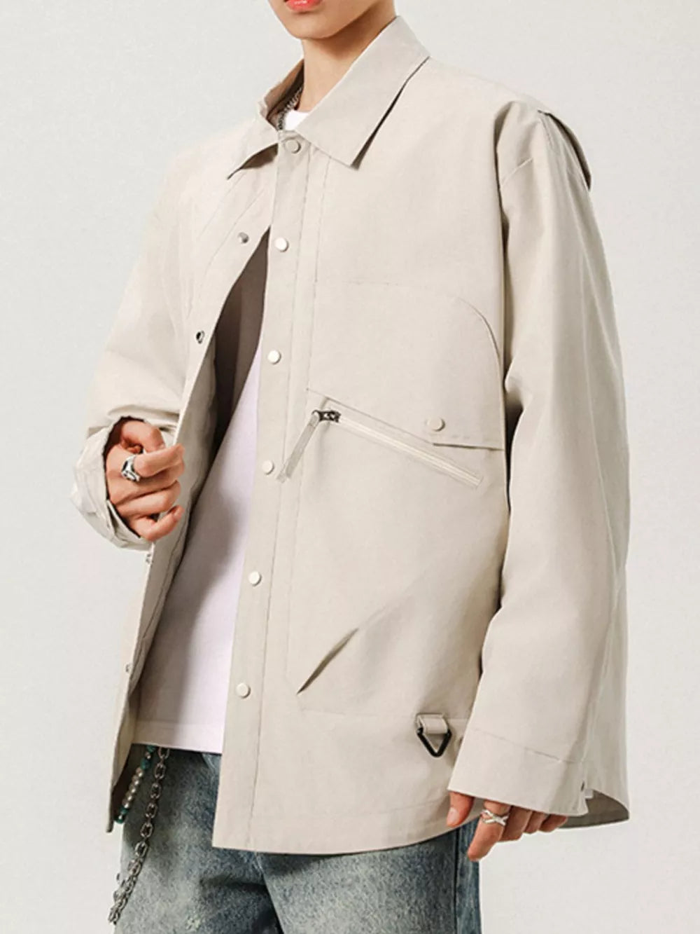 Men's Plus Size Snap-Down Jacket – 100% Polyester, Snap & Zip Closure | Sizes M–8XL