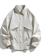 Men's Plus Size Snap-Down Jacket – 100% Polyester, Snap & Zip Closure | Sizes M–8XL