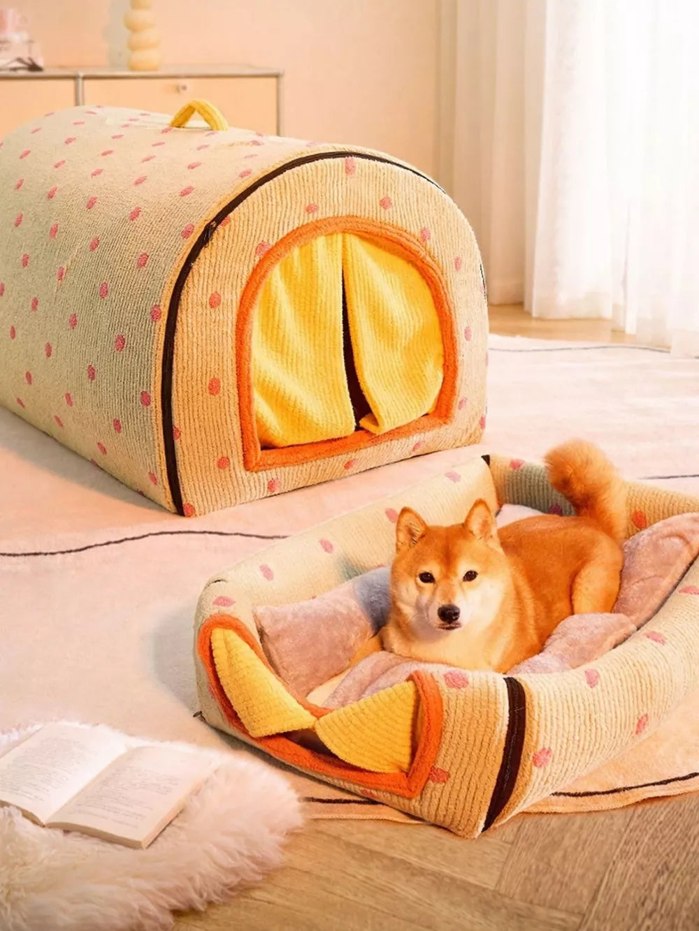 Polka Dot Pet Bed Cave with Handle – Hooded Nest for Cats & Dogs