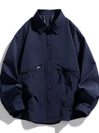 Men's Plus Size Snap-Down Jacket – 100% Polyester, Snap & Zip Closure | Sizes M–8XL