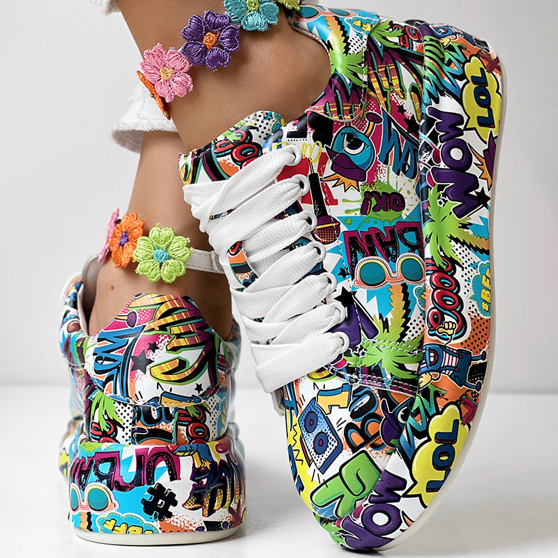 Women's Printed Lace-Up Platform Sneakers | Thick Cushioned Sole, US 6–9.5