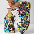 Women's Printed Lace-Up Platform Sneakers | Thick Cushioned Sole, US 6–9.5