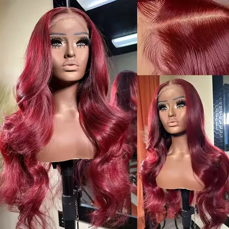 13x4 HD Lace Front Wig - Brazilian Body Wave Human Hair Wig in Wine Red