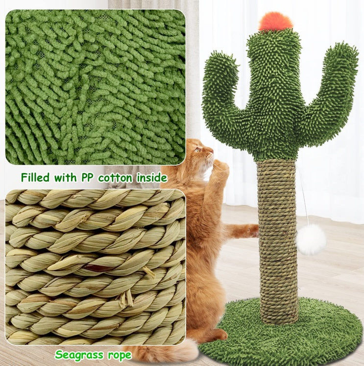 Cactus Cat Tree with Sisal Scratching Post | Solid Wood Base, Elevated Perch & Hanging Toy for Indoor Cats