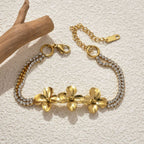18K Gold Plated Flower Bracelet for Women – Adjustable Stainless Steel Bangle