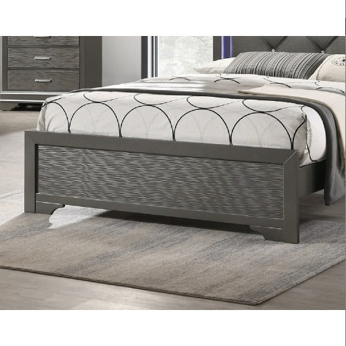 Queen Bed Frame with LED Tufted Headboard - Modern Gray Faux Leather Platform Bed