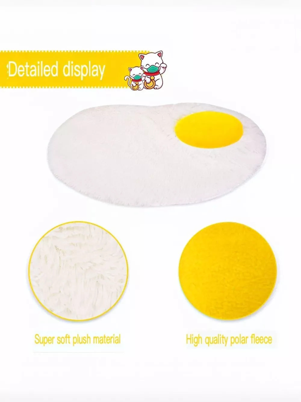 Fried Egg Design Plush Pet Mat | Cute Novelty Sleeping Mat for Dogs & Cats
