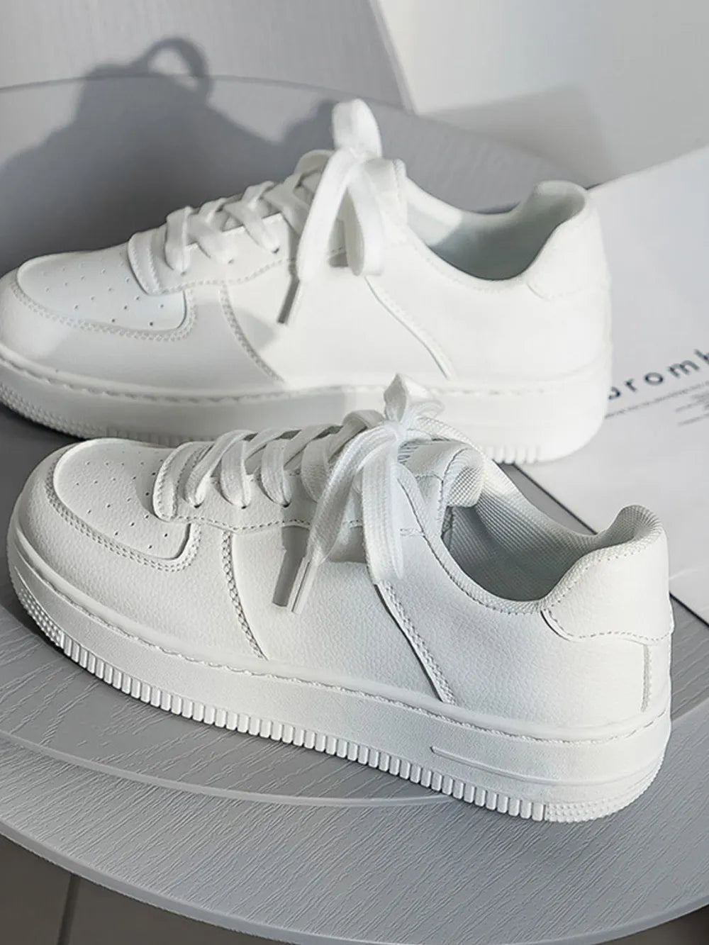 Women's Lace-Up Round Toe Platform Shoes | PU Leather Flat Platform Casual Shoes