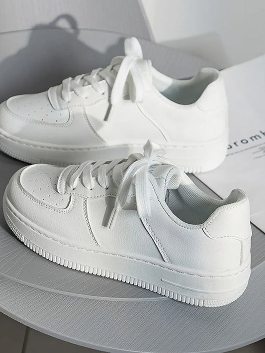 Women's Lace-Up Round Toe Platform Shoes | PU Leather Flat Platform Casual Shoes