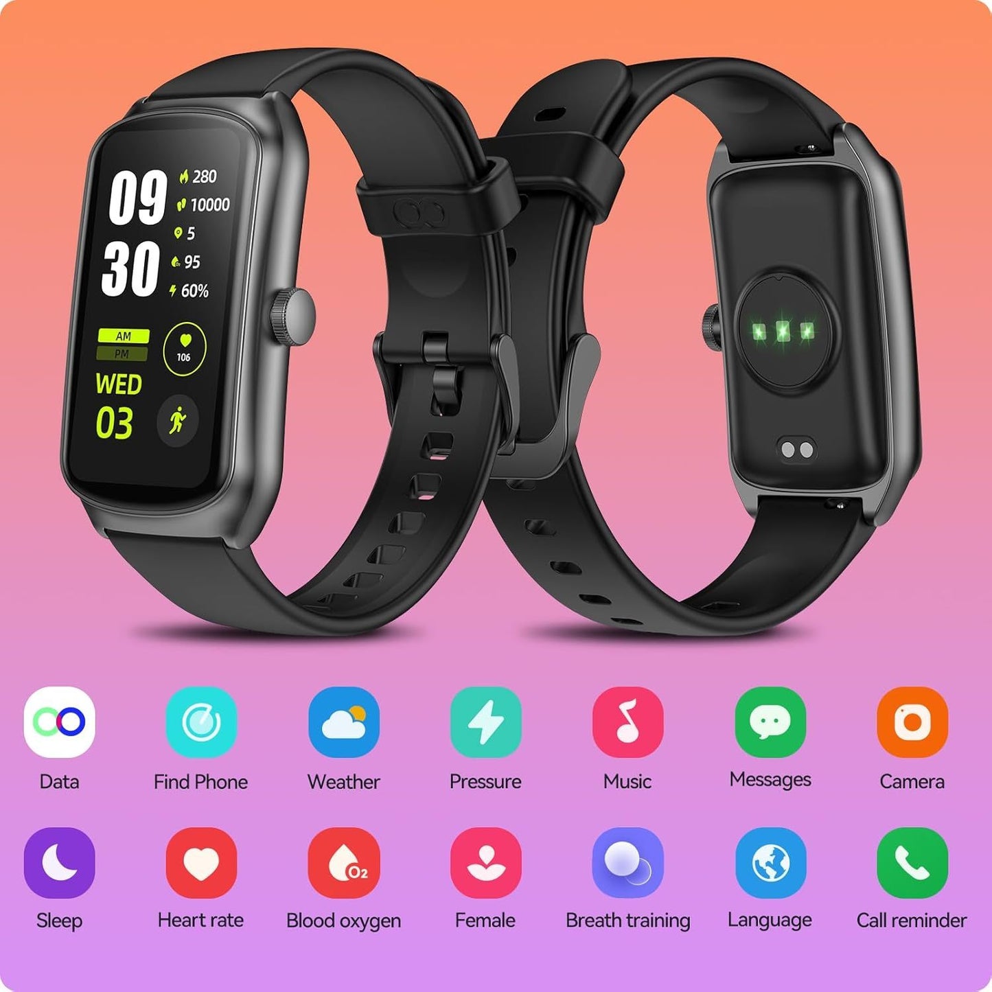 AMOLED Fitness Smartwatch - Heart Rate Monitor, Sleep Tracker, 100+ Sports Modes, IP68 Waterproof
