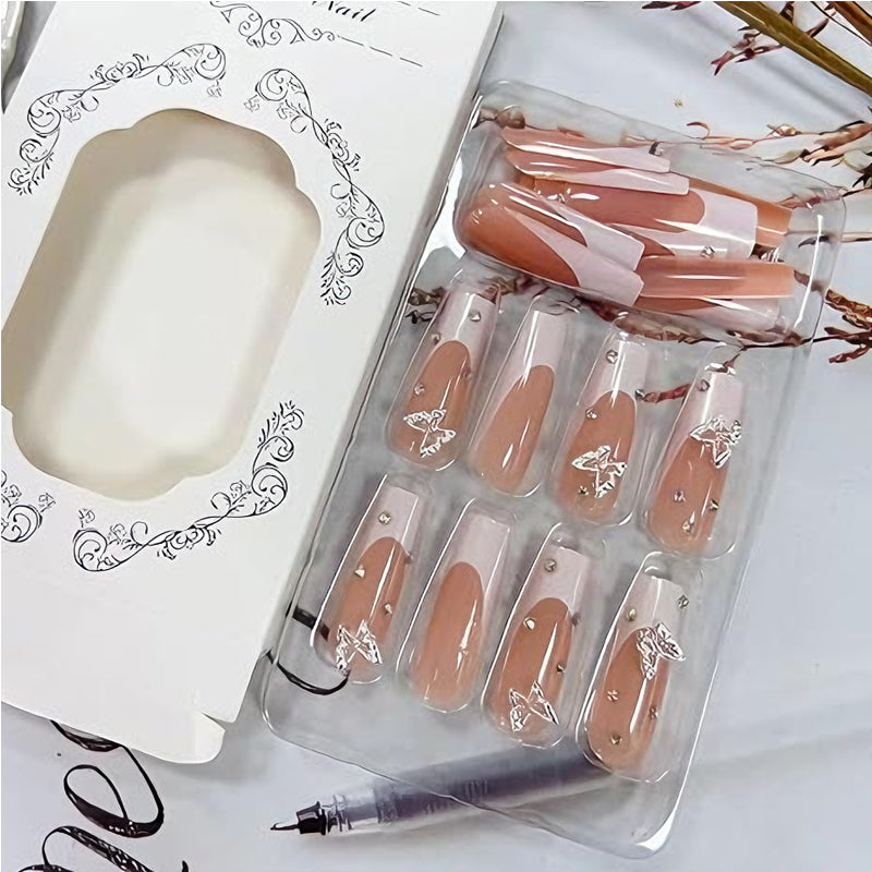 Diamond Butterfly Press-On Nails | 24-Piece Long Square Tip Set