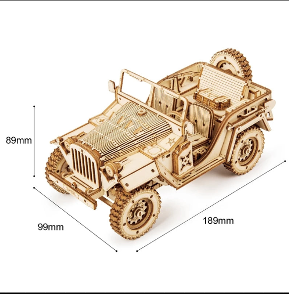 1:18 Scale WWII Army Jeep 3D Wooden Model Kit – No-Glue Military Puzzle for Ages 14+